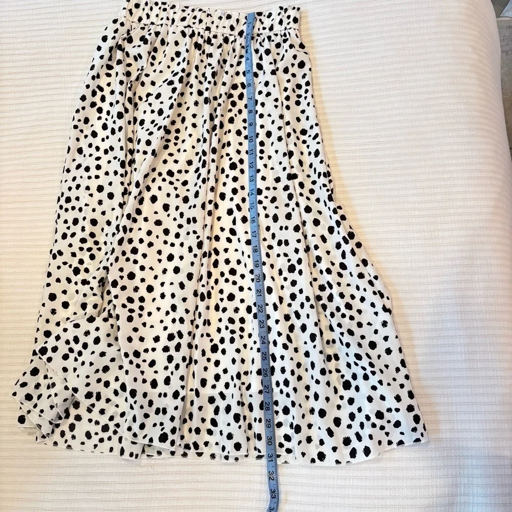 Amazon Womens Polka Dot Animal Print Black White Midi Skirt Elastic Waist Size M